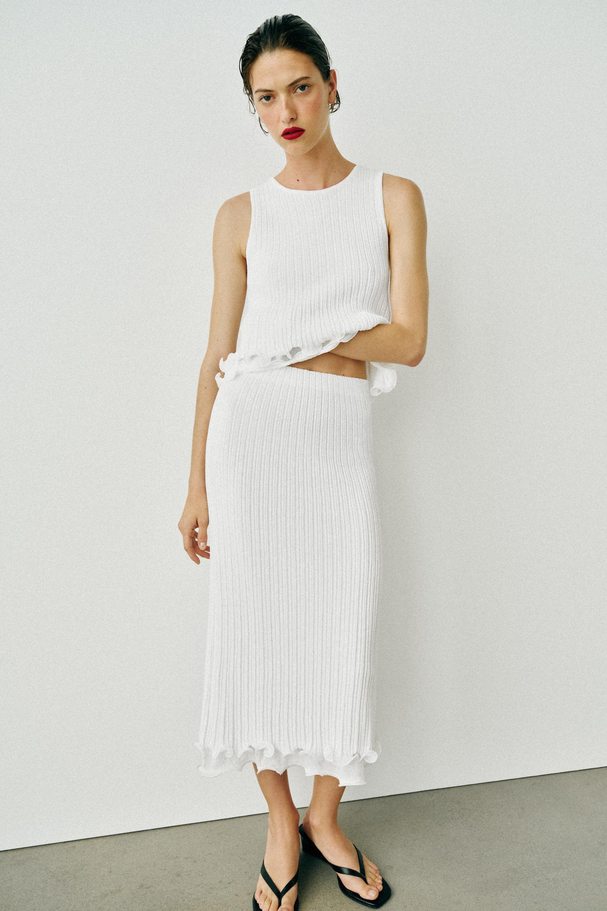 DOUBLE-LAYER KNIT MIDI SKIRT